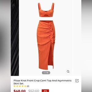 Plisse Knot Front Crop Cami Top And Asymmetric Skirt Set🌴